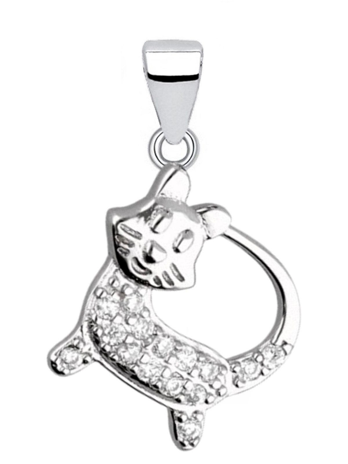 Kettenanhänger Silber Katze Herz mit Zirkonia Kater Anhänger 925 Sterling