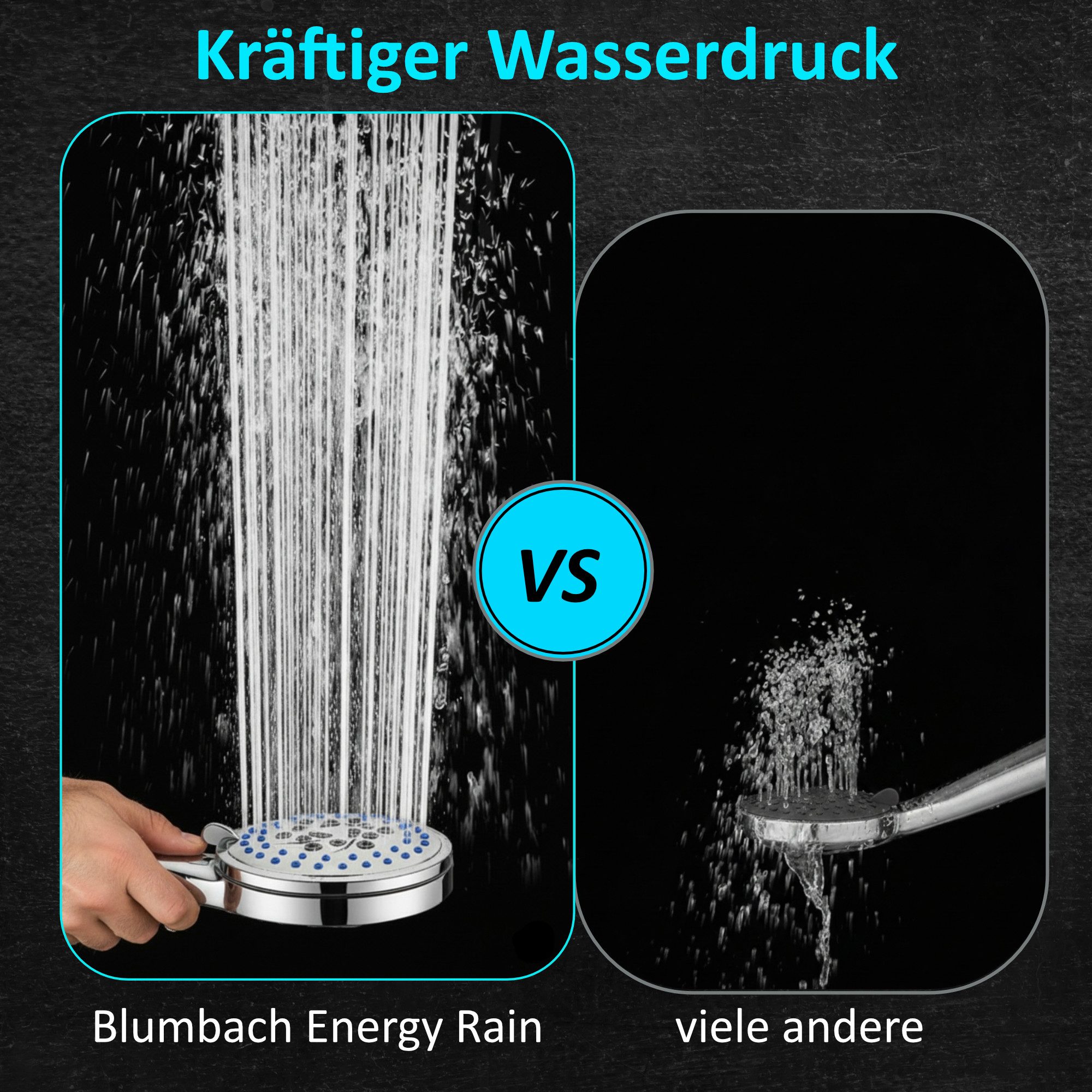 Blumbach Handbrause - Duschkopf Energy Rain, (Hochdruck Duschkopf wassersparend + druckerhöhend), mit 9 außergewöhnlichen Strahlarten
