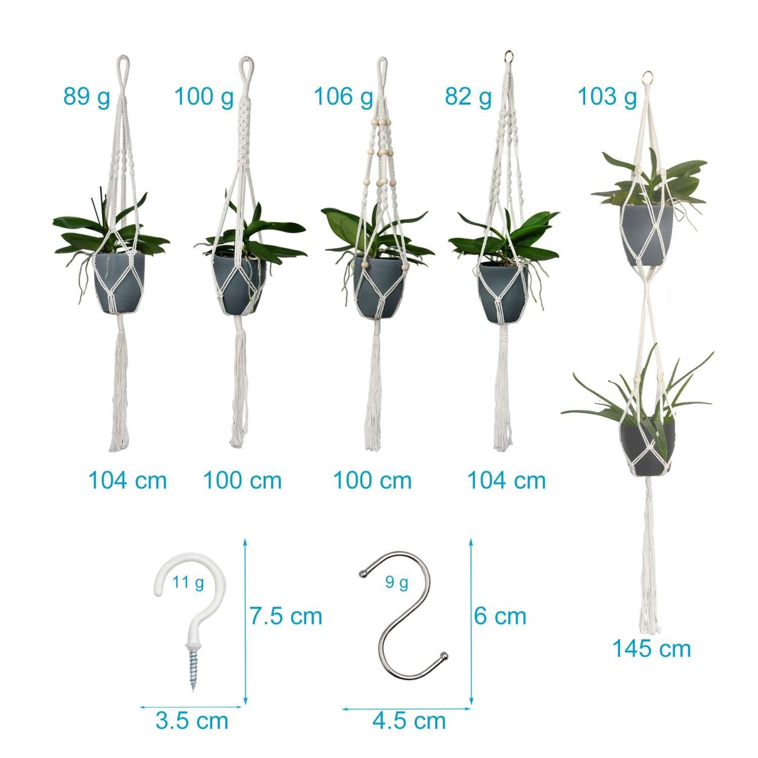 Blumentopf 100 / / 104 cm 145 (5 St), Intirilife Länge Blumenampel - Pflanzenaufhänger Pflanzenhalter