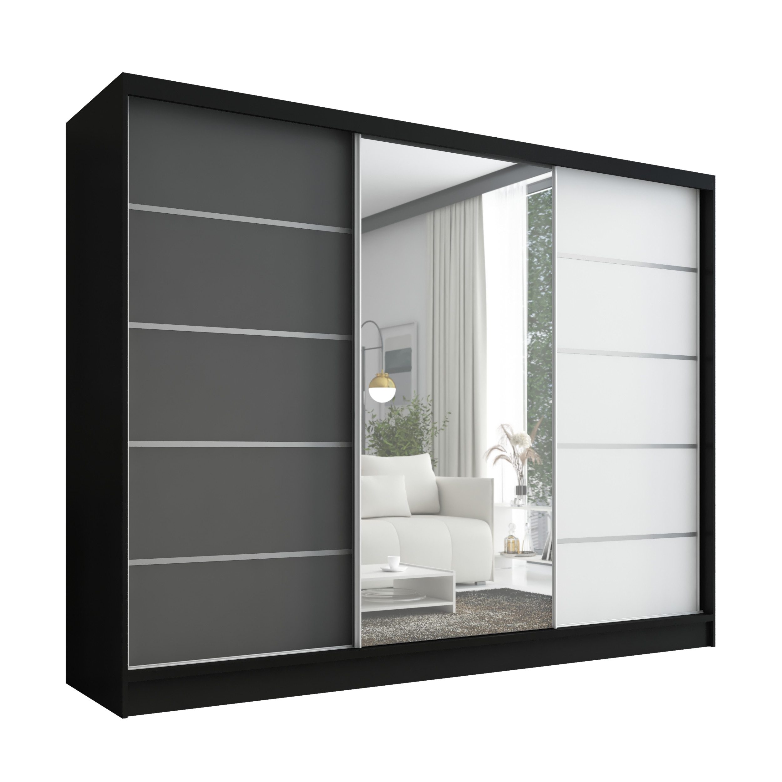 A&J MöbelLand GmbH Schiebetürenschrank AURELIA 1 mit 3 Schubladen und Spiegel (TOP ANGEBOT! Geräumiger Schrank mit einer Breite von 200 cm und Spiegel, ideal zur Aufbewahrung von Kleidung und Accessoires. 3 Schubladen und viel Stauraum. TOP PRODUKT! Wählen Sie das ideale Modell für Ihr Schlafzimmer!, Inclusive 3 Schubladen) Breite: 200 cm, Höhe: 215 cm, Tiefe: 59,5 cm