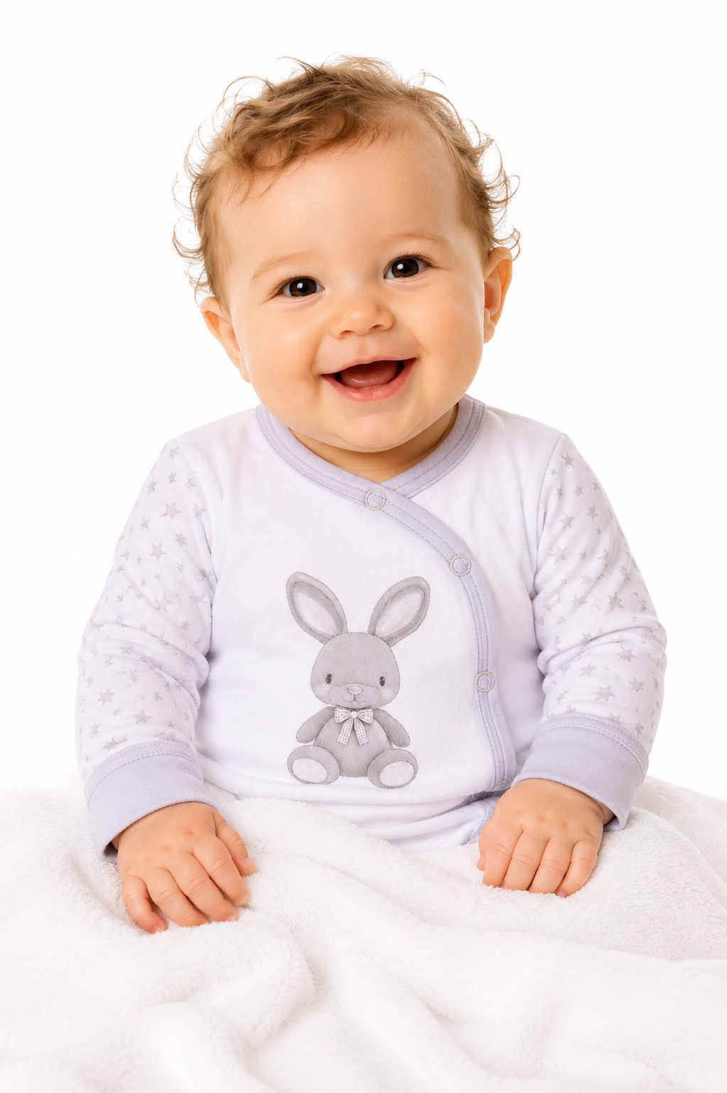 La Bortini Wickelbody Wickelbody mit Kratzschutz Langarmbody für Neugeborene neutral (Langarmbody in weiß grau, Erstlingsbody für Jungen und Mädchen) aus Baumwolle, 44 50 56 62 68 74 80 86