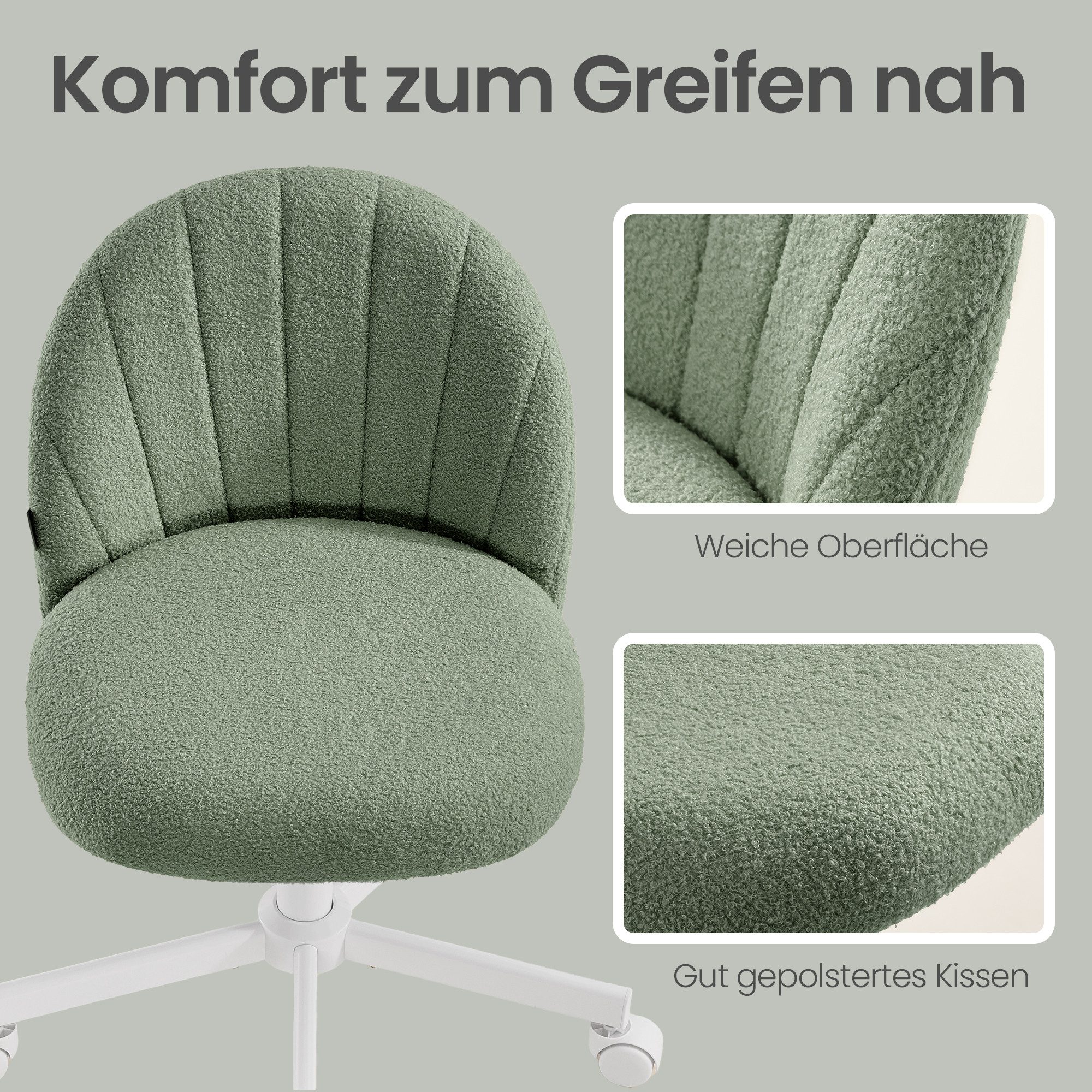 SONGMICS Bürostuhl Homeoffice-Stuhl, Schminkstuhl aus Fleece, Schreibtischstuhl, Schaumstoffpolsterung, höhenverstellbar, für Arbeitszimmer – Bild 5 von 5