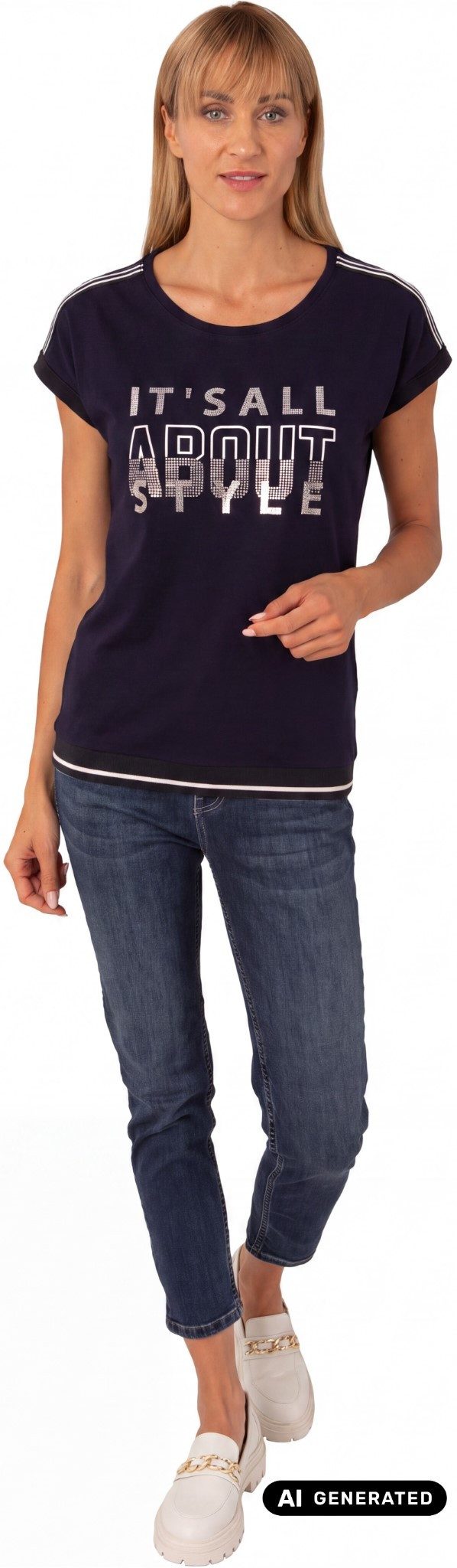 Estefania for woman T-Shirt mit eleganten Schriftzug und kleinem Strassbesatz