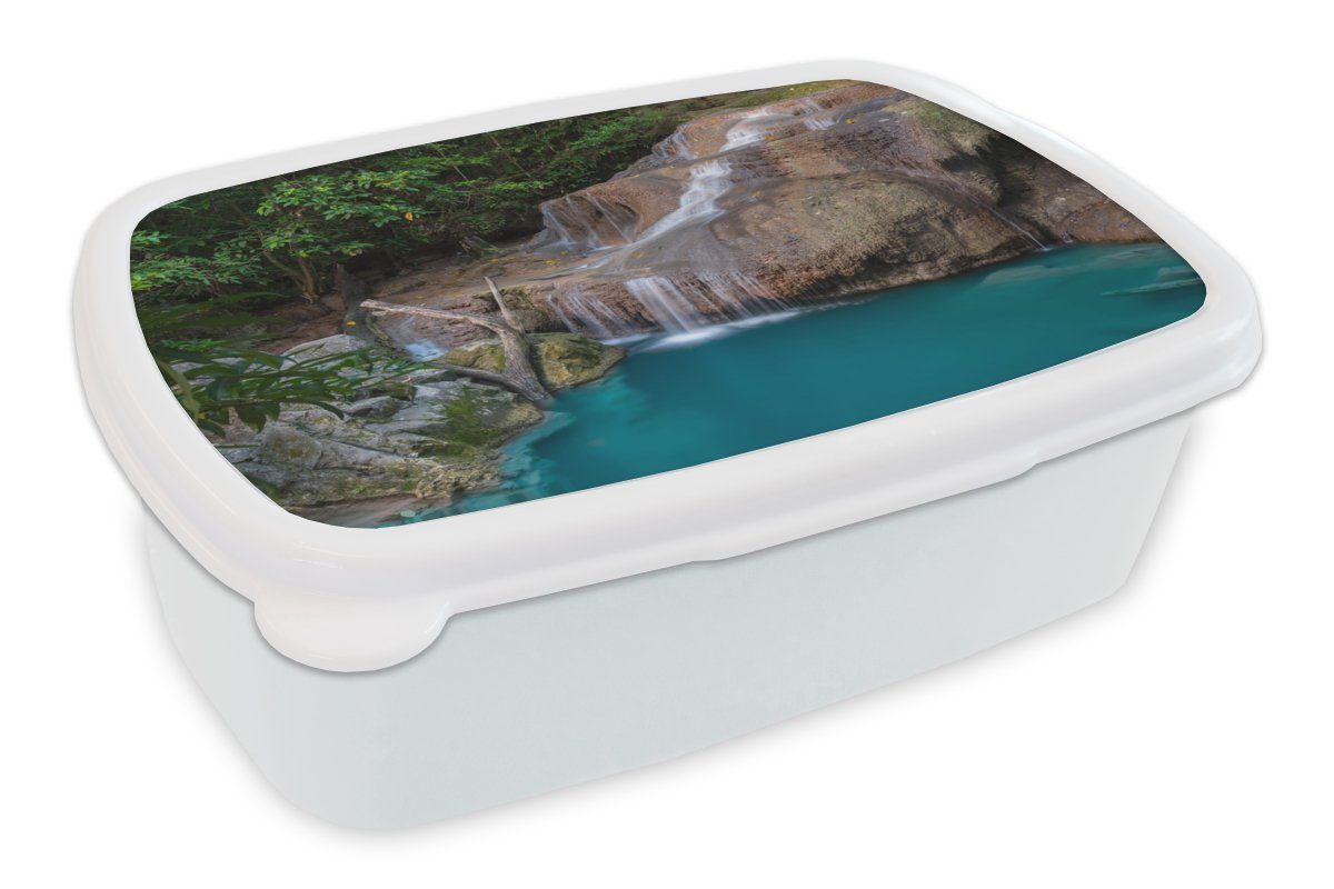 MuchoWow Lunchbox Erwachsene, Brotbox (2-tlg), Jungs für und Brotdose, - Wasserfall und Felsen Kinder Mädchen Kunststoff, Landschaft, weiß für 