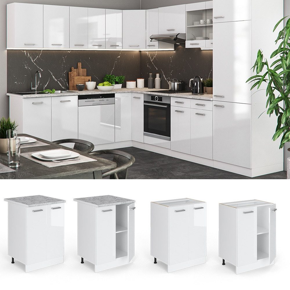 Vicco Unterschrank R-Line, Weiß Hochglanz/Weiß, 60 cm ohne Arbeitsplatte (1-St)