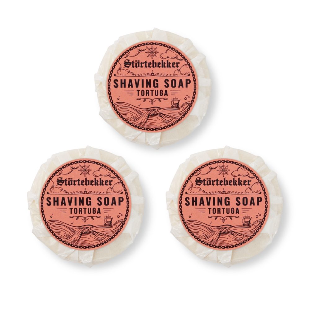 Störtebekker Rasierseife - Tortuga - für ergiebigen Rasierschaum - Handgefertigt, 3-tlg., Vegan, plastikfrei verpackt, handgefertigt