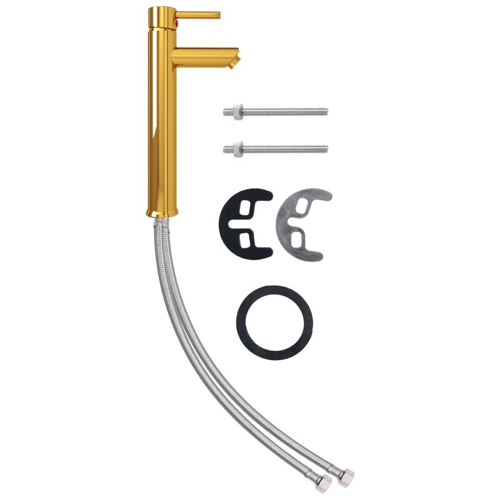 vidaXL Waschbecken Badezimmer Waschbecken mit Wasserhahn und Ablaufgarnitur Gold mattiert
