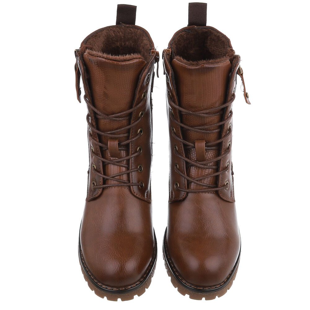 Ital-Design Damen Stiefel mit Reißverschluss und Schnürung Schnürstiefelette (90542907) Blockabsatz Stiefeletten in Camel