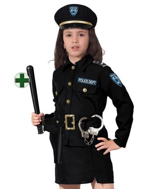 Karneval-Klamotten Polizei-Kostüm Polizistin blau mit Handschellen und Polizeistock, Kinderkostüm Mädchen Fasching Karneval