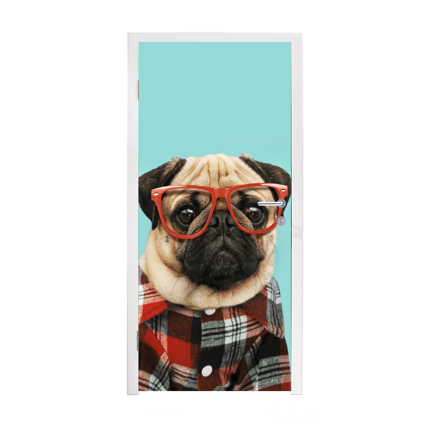 (1 Tür, Hund 75x205 - für MuchoWow bedruckt, cm Bluse, Matt, Türaufkleber, Türtapete St), - Fototapete Hipster Brille -