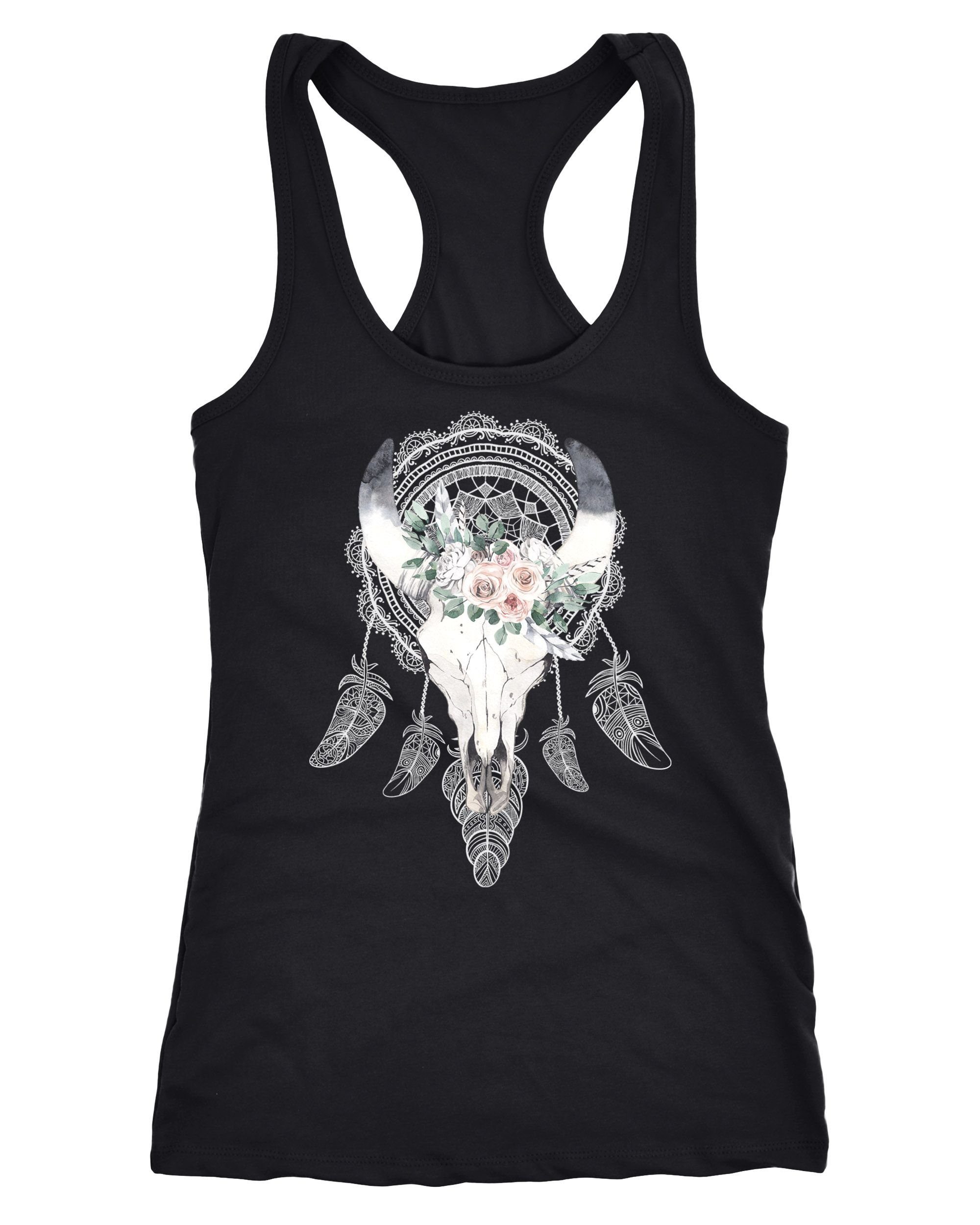 Neverless Tanktop Damen Tank-Top Boho Skull Totenkopf Schädel Traumfänger Dreamcatcher