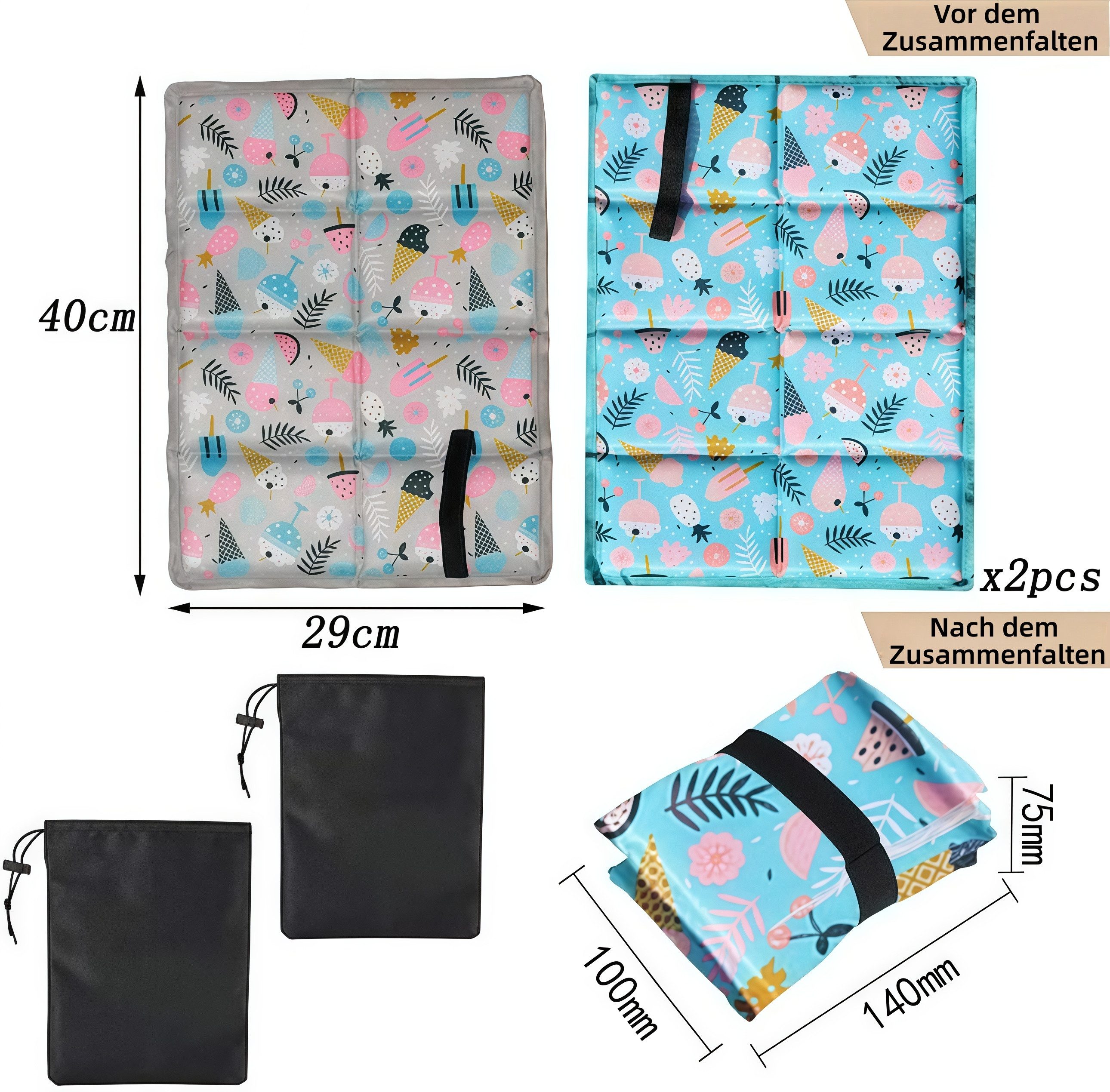 FOUORTUNATE-BEE Sitzkissen 2er Set Faltbare Sitzkissen mit Tragetasche Outdoor, Klappbare Sitzpolster für Camping, Picknick & Wandern – Bild 2 von 5