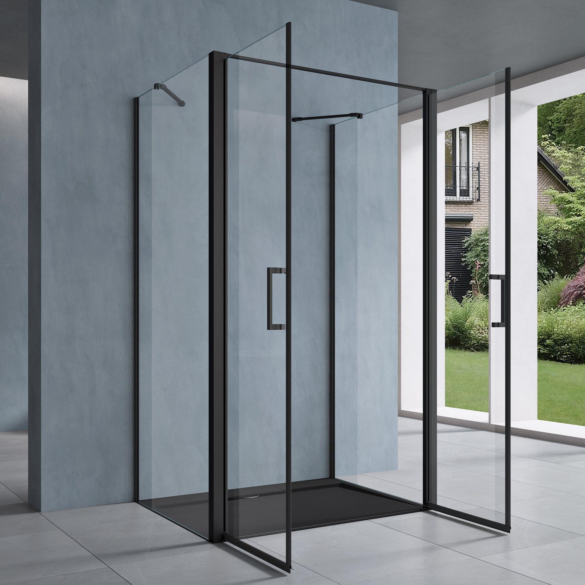 doporro Grossraumdusche Duschkabine Duschabtrennung U-Form ESG-Glas Klarglas H: 195cm Rav66UK, BxT: 90x80 cm, Einscheibensicherheitsglas, 2 Montagemöglichkeiten: Rechts- oder Linkseinstieg