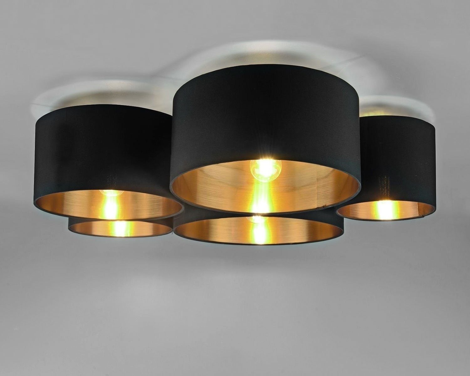 Reality Leuchten Deckenleuchte CARLTON, B Schwarz, mit Gold., 90 Stofflampenschirmen ohne Leuchtmittel, cm, 5