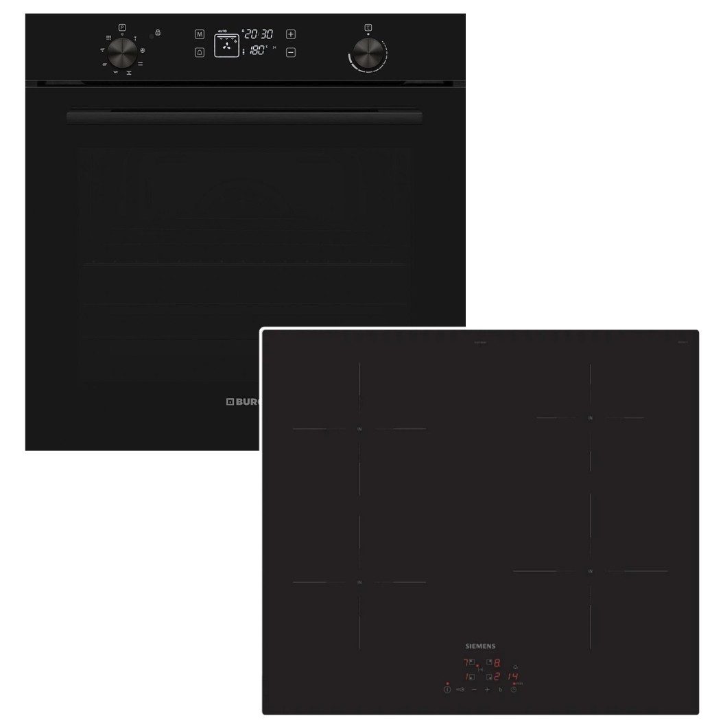 VESTEL Backofen-Set Backofen Pyrolyse visioTouch + Siemens Induktionskochfeld Boost Touch, Pyrolyse-Selbstreinigung