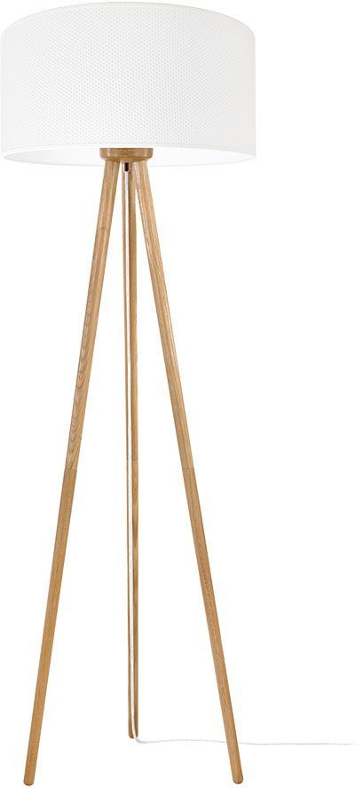 Leonique Stehlampe Elibana, Leuchtmittel wechselbar, Dreibein Massivholz, hochwertigem Schirm, Skandinavischer Stil