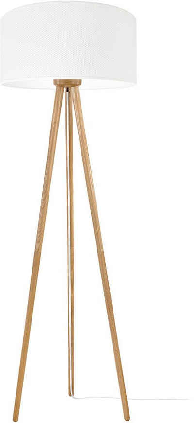 Leonique Stehlampe Elibana, Made in Europe, Leuchtmittel wechselbar, Dreibein aus Massivholz, mit hochwertigem Schirm, Skandinavischer Stil