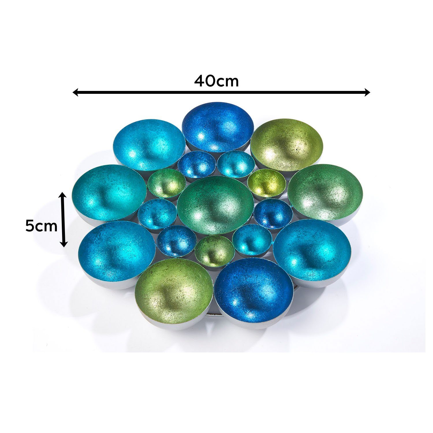 Kobolo Kerzenhalter Kerzenteller BUBBLE für Teelichter blau grün D40cm (Metall)