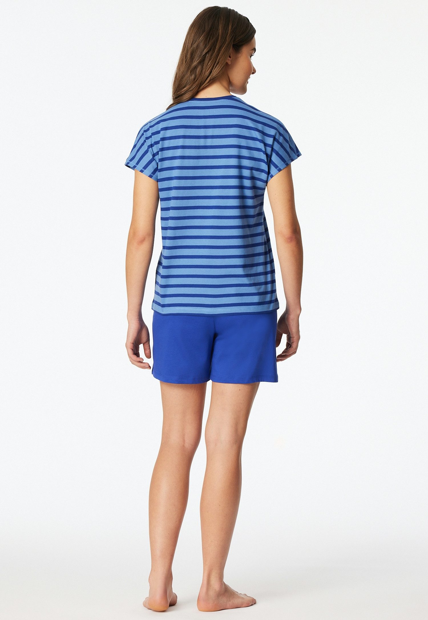 Schiesser Shorty Casual Essentials (2 tlg) mit unifarbenem Shirt und gestreifter Hose