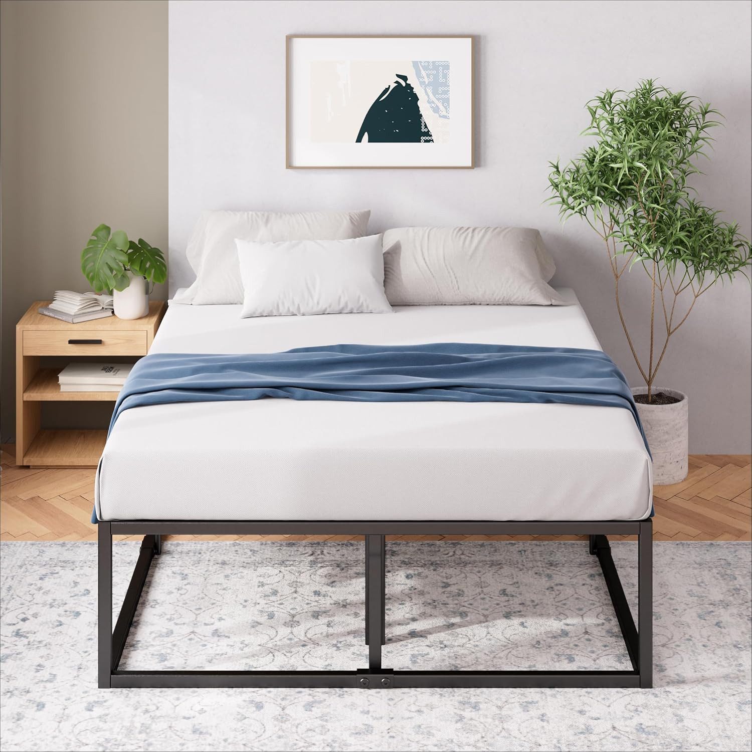 ZINUS Bettgestell Joseph - Stabiler Bettrahmen mit Holzlattenrost & Stauraum (Bis 318 kg belastbar, 1-tlg., Doppel/Einzelbett, Schwarz, 160x200 cm), Kinderleichter Aufbau, Robust