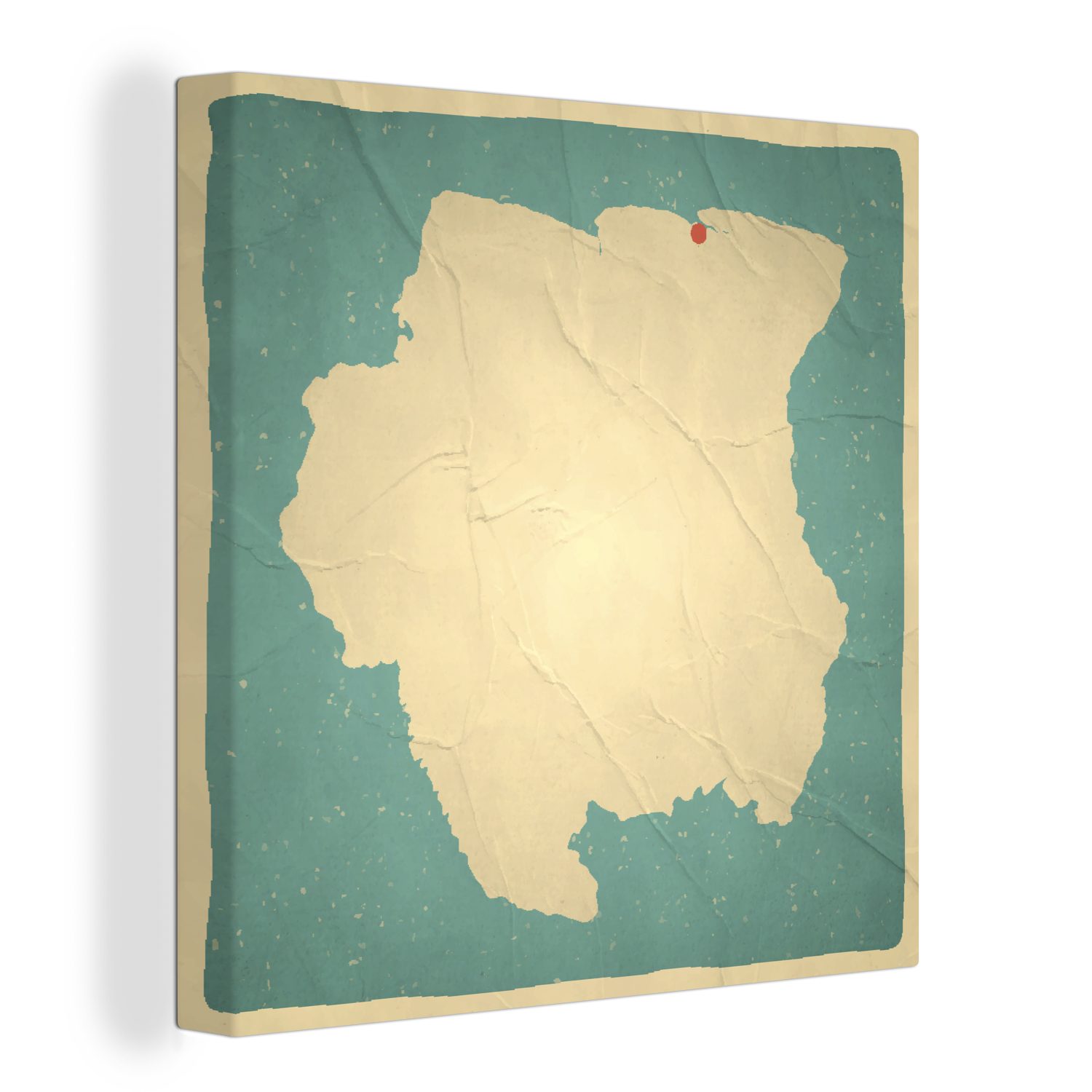 OneMillionCanvasses® Leinwandbild Eine illustrierte Version der surinamischen Karte mit Vintage-Effekt, (1 St), Leinwand Bilder für Wohnzimmer Schlafzimmer