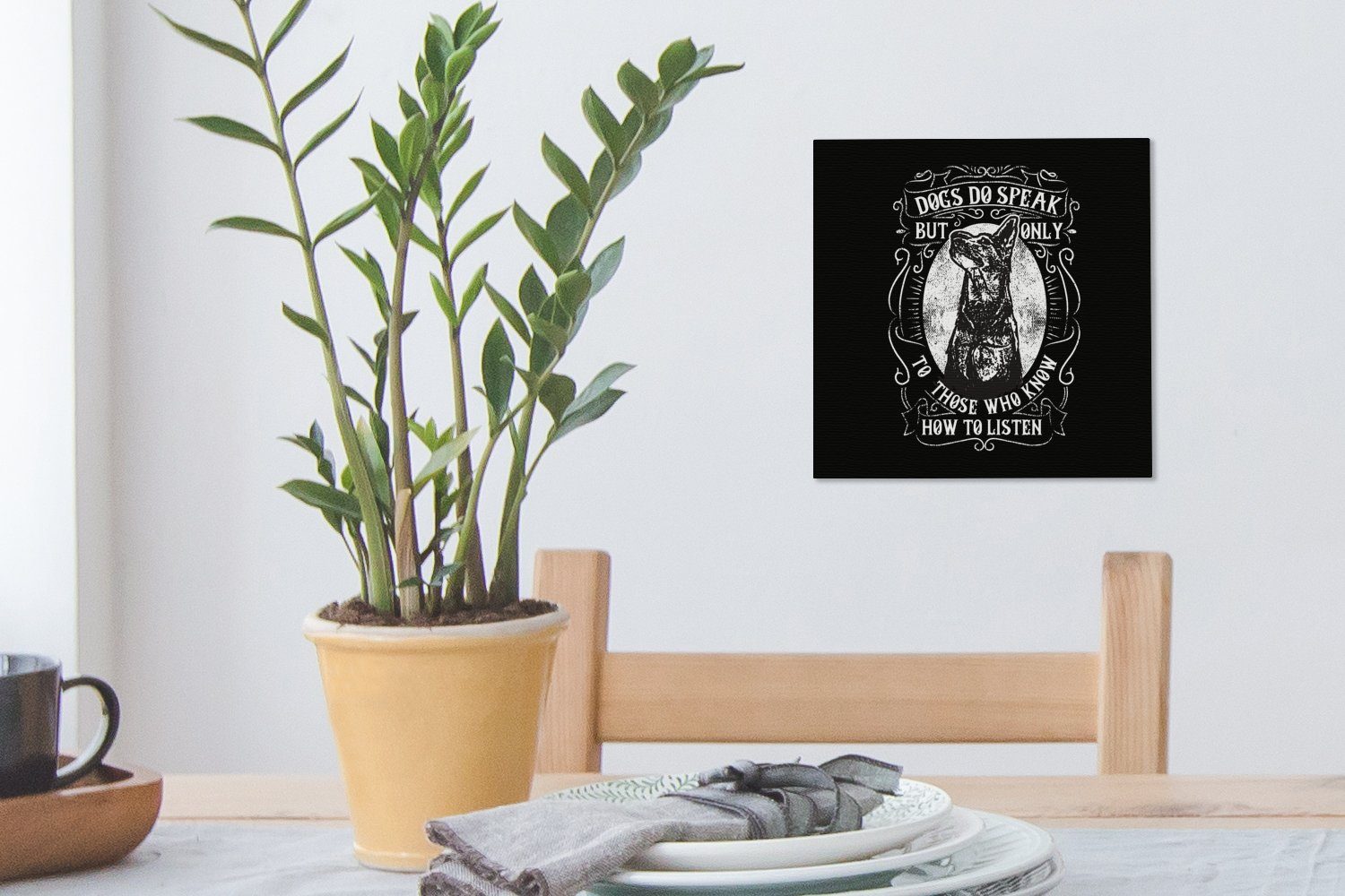 OneMillionCanvasses® Leinwandbild Hund Schwarz Retro Leinwand (1 Schlafzimmer - - - Weiß für Wohnzimmer Bilder Spruch, - St)