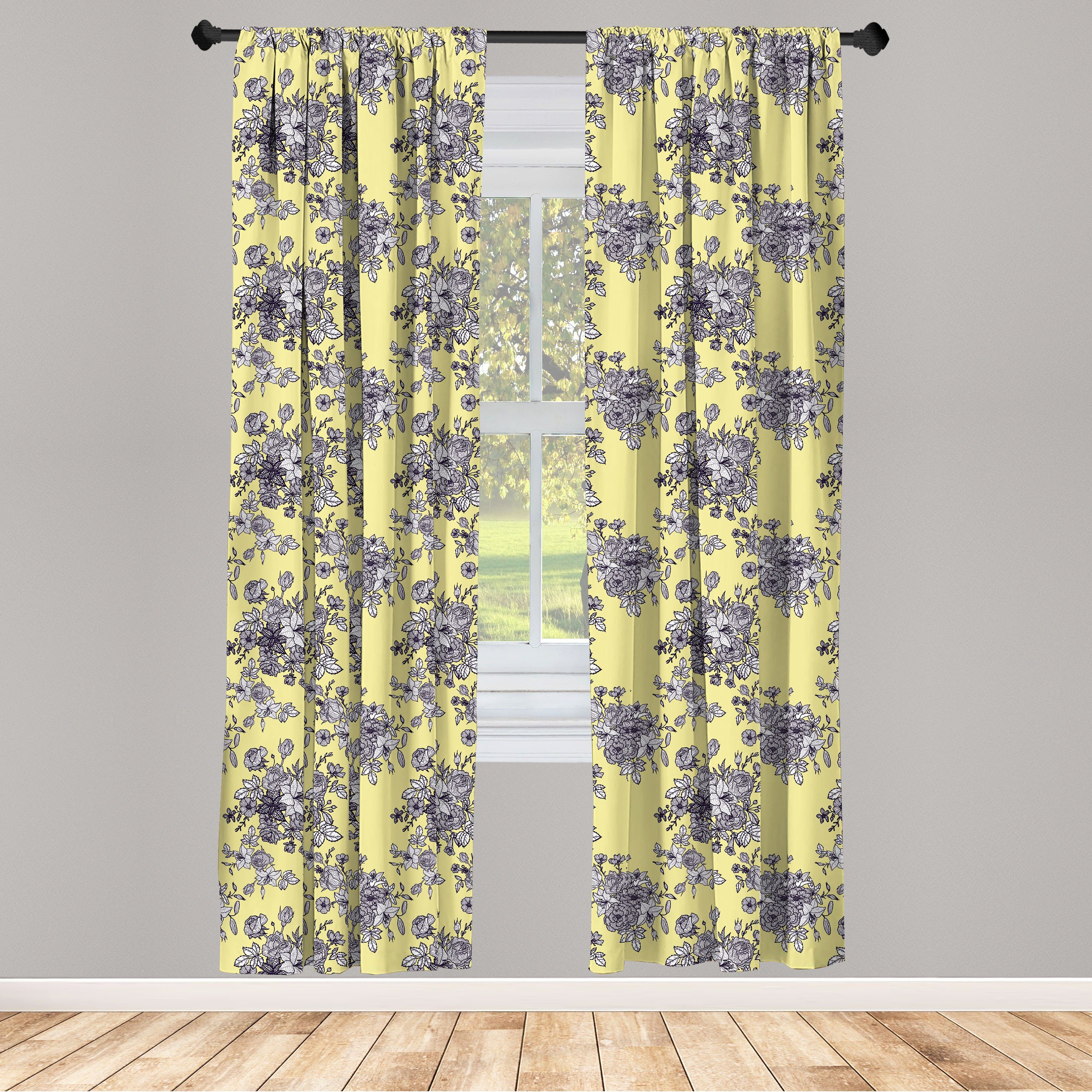 Gardine Vorhang für Wohnzimmer Schlafzimmer Dekor, Abakuhaus, Microfaser, Blumen Classic Retro Bouquets Buds