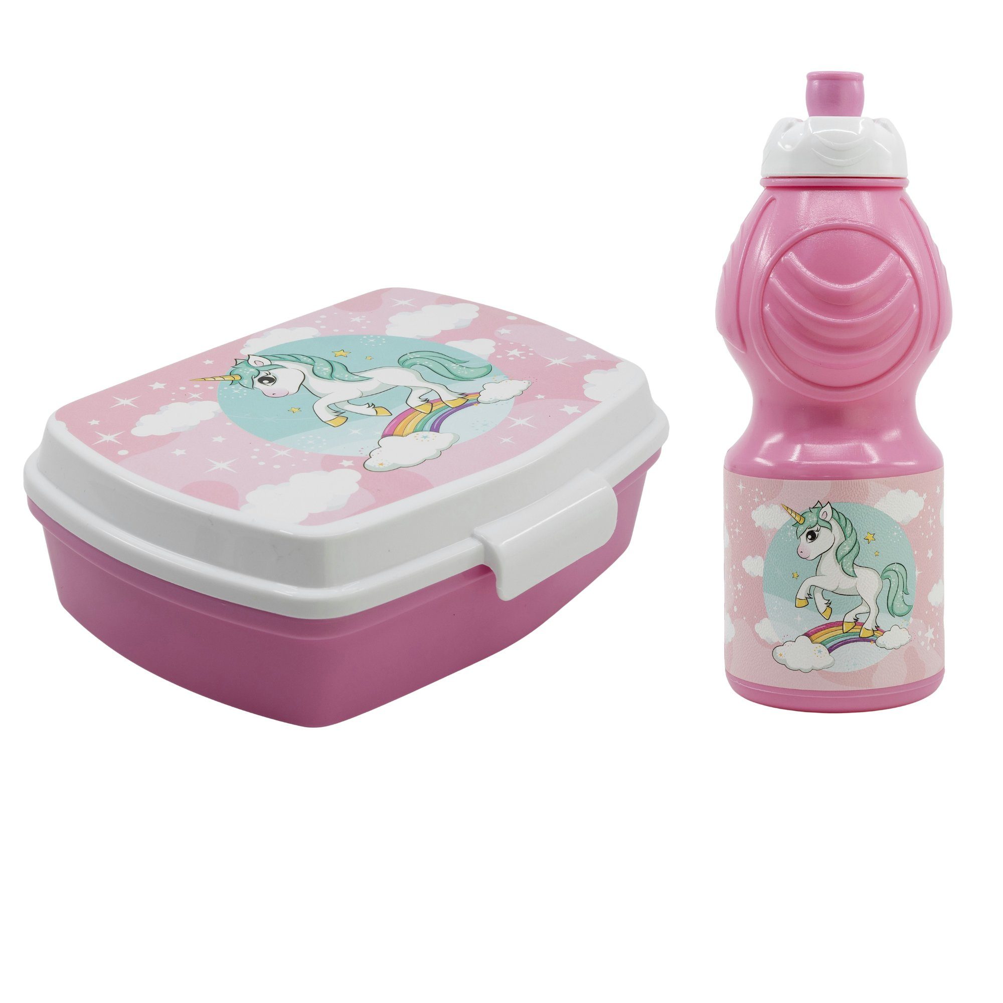 Stor Lunchbox Einhorn Unicorn 2 tlg. Kinder Lunch Set Brotdose Trinkflasche 410 ml