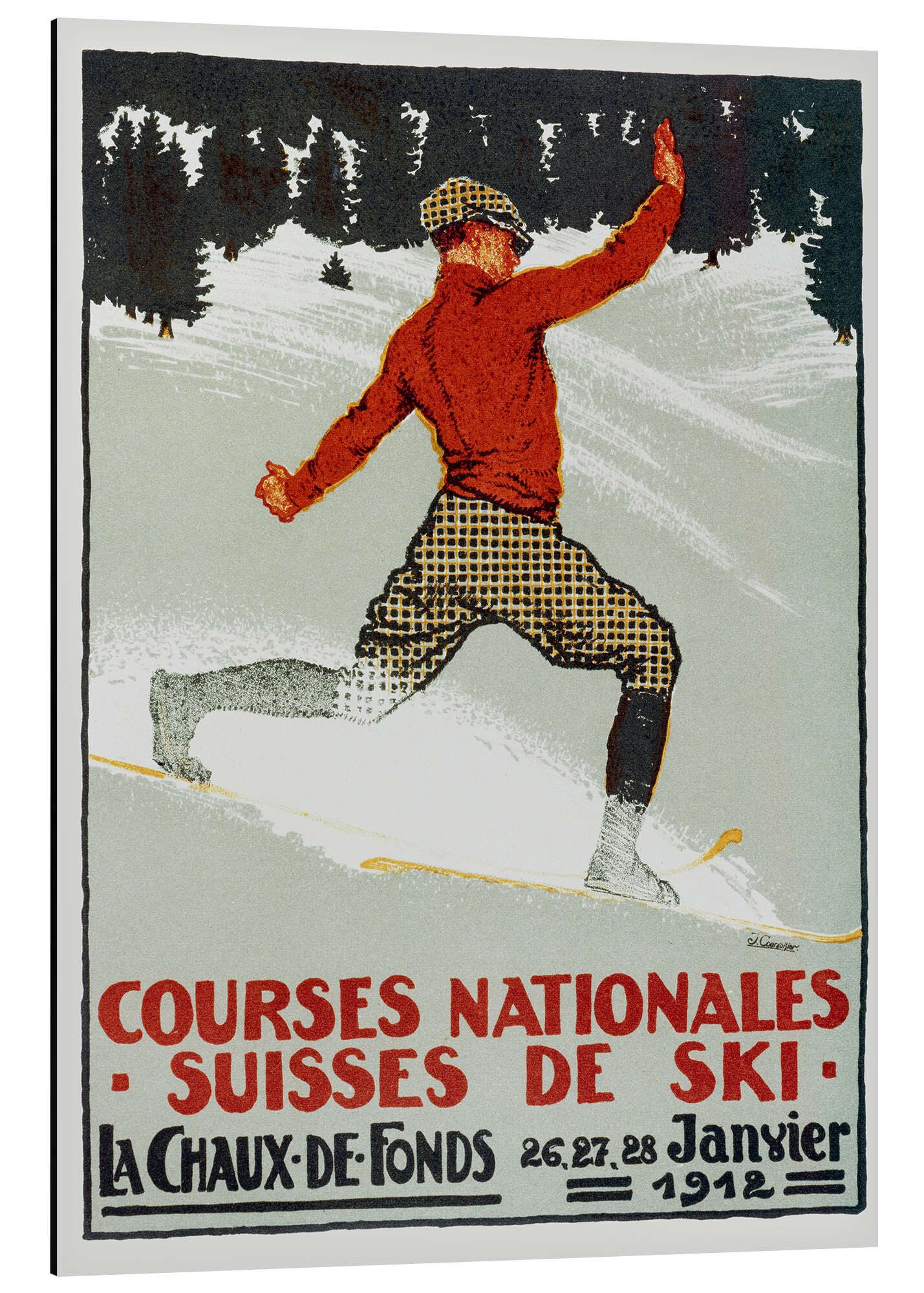 Posterlounge Alu-Dibond-Druck Jules Courvoisier, Courses nationales suisses de ski / La Chaux de Fonds, Illustration