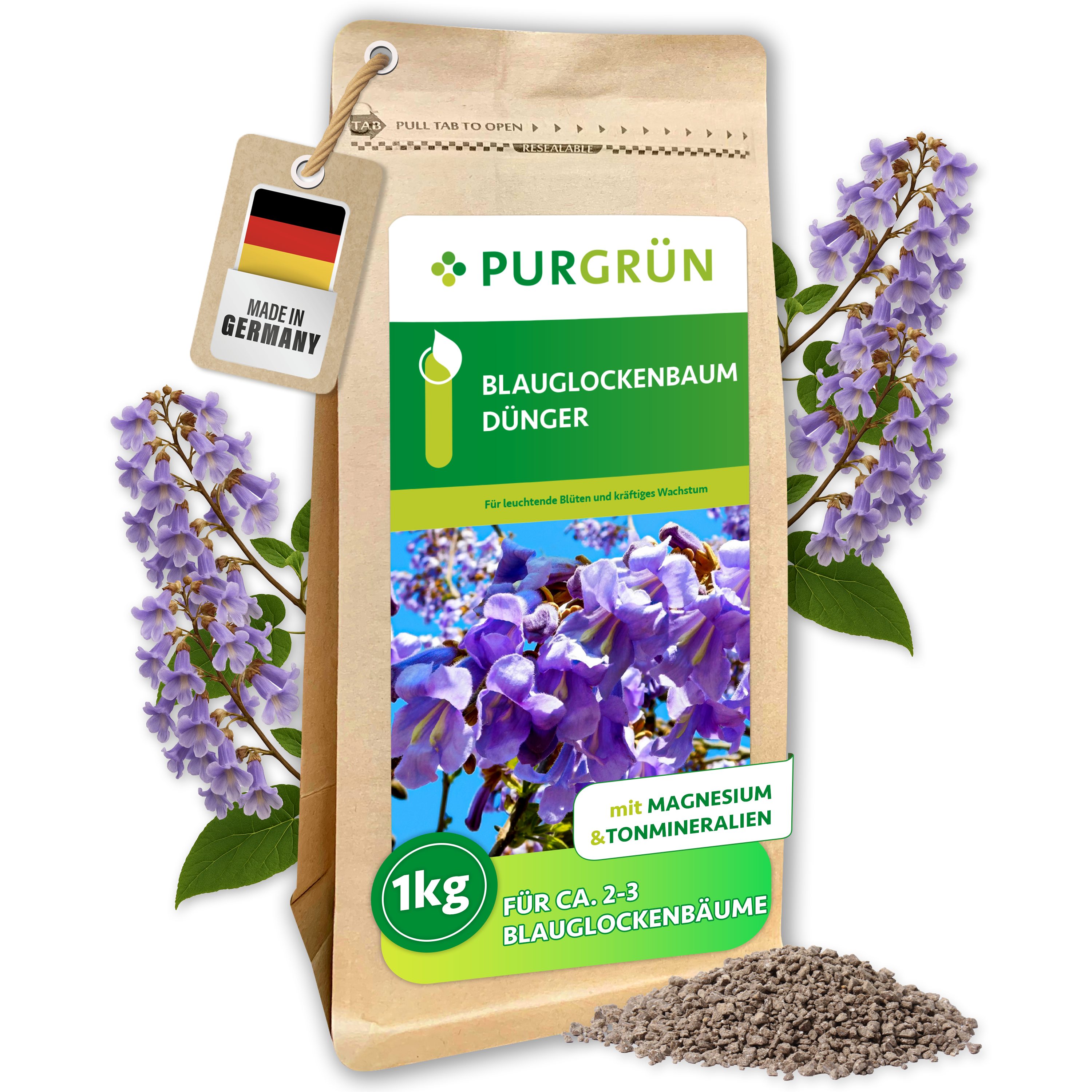 Purgrün Gartendünger Blauglockenbaum Dünger, NPK 5+4+6, Magnesium, 1 kg, Granulat, 1-St., 1 kg