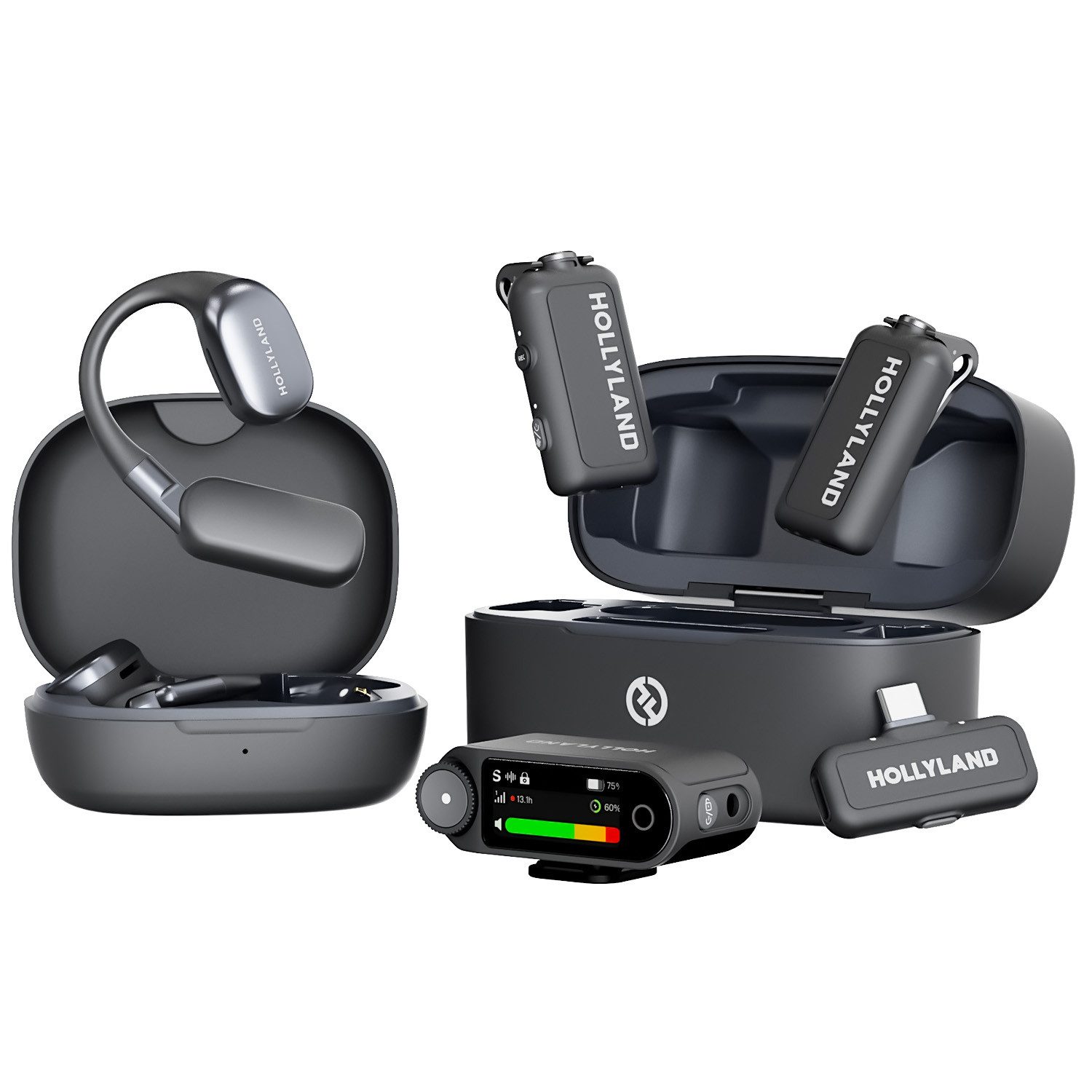 Hollyland Mikrofon MAX 2 kabelloses Mikrofon-System, 32-Bit-Audioübertragung, 14 g, 340 m Reichweite, 14 Stunden lange Betriebsdauer