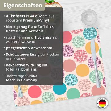 Platzset, Tischset, Platzset abwaschbar - Buntes Polkamuster, Tischsetmacher, (aus erstklassigem Vinyl, 4-St., 44 x 32 cm / rot), Made in Germany