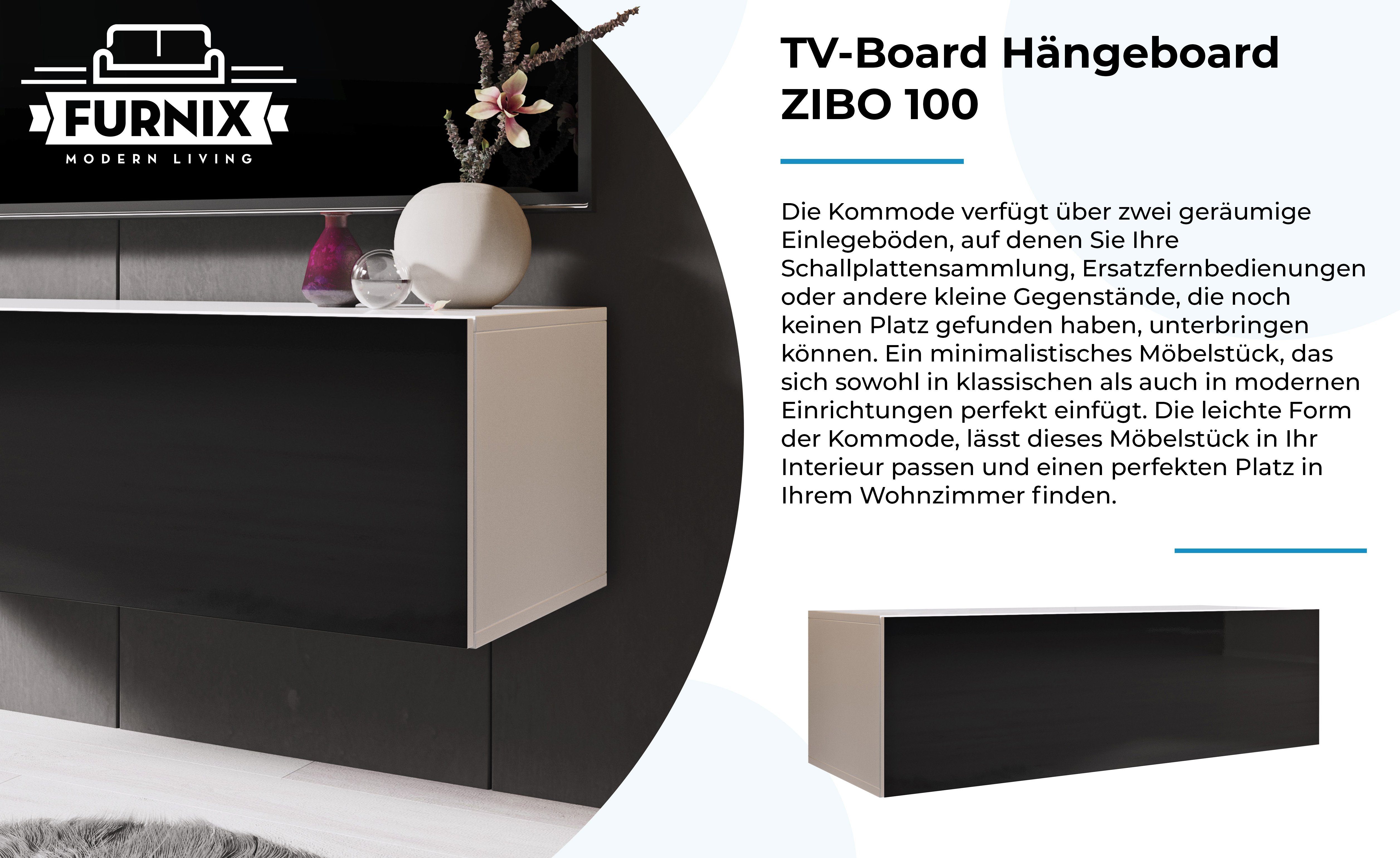 34 Hängeboard Höhe Breite Tiefe Lowboard 100 Furnix cm, in Loft Design, TV-Board cm cm, 40 Weiß 100 TV-Schrank ZIBO