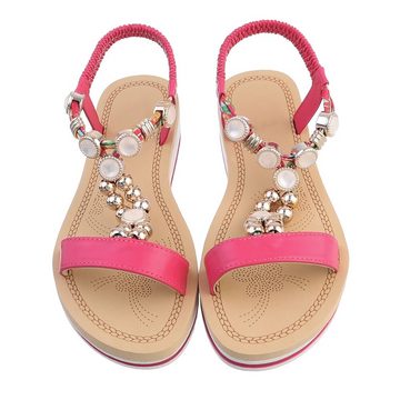 Ital-Design Damen Freizeit Riemchensandalette Keilabsatz/Wedge Keilsandaletten in Pink