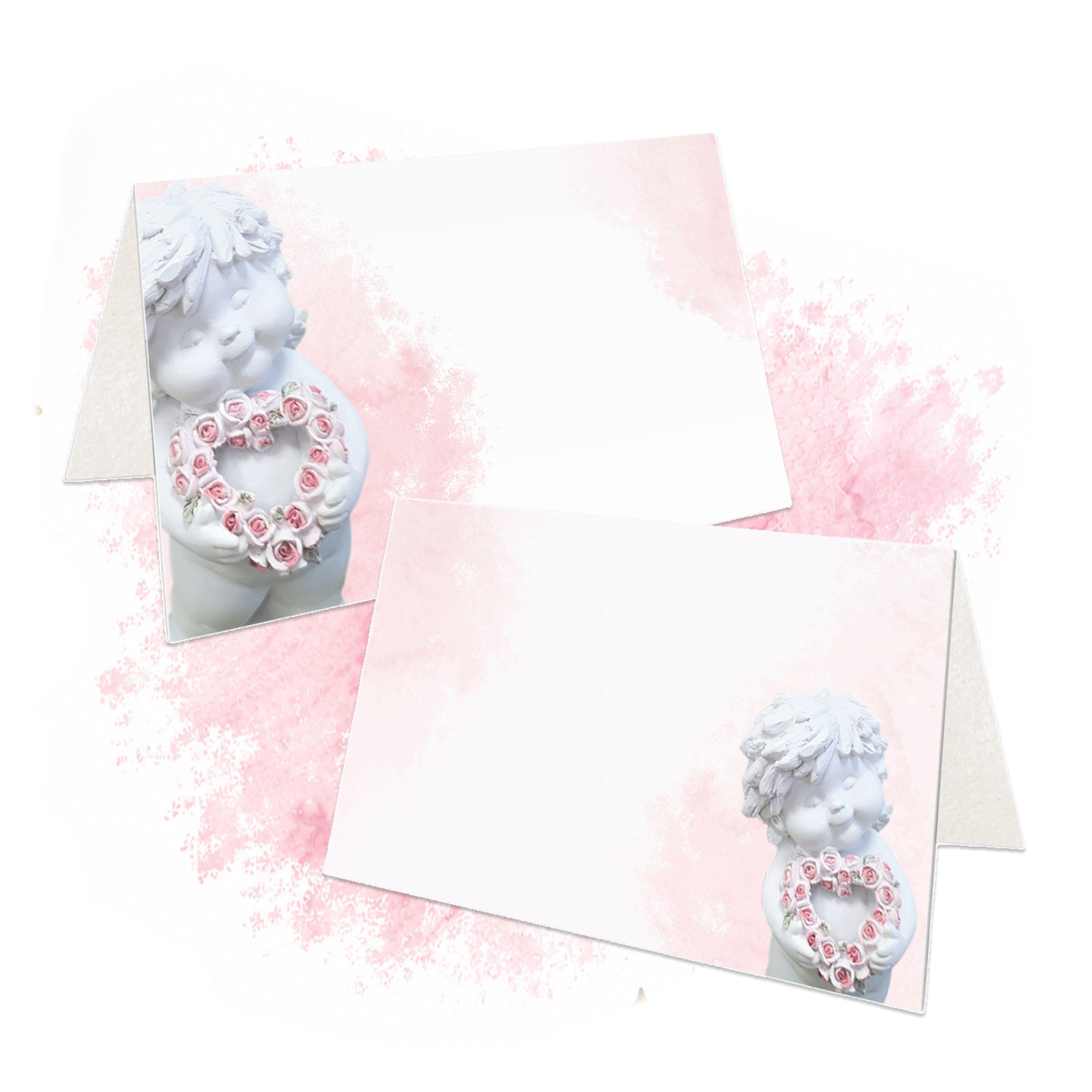 Logbuch-Verlag Klappkarte Tischkarten Taufe und Kommunion 25 Stück mit Engel in Rosa-Weiß, 8,5 ×