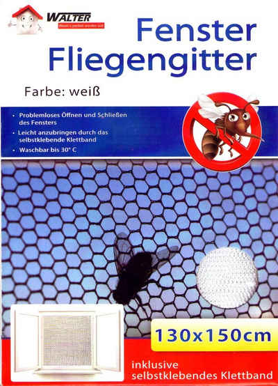 Walter - Wenn´s perfekt werden soll Insektenschutz-Fensterrahmen Fliegengitter Fenster Insektenschutz Mückenschutz Fliegennetz Mücken Fliegen Insekten Gitter Netz, (5-St), Weiß mit Klettband 130 x 150 cm