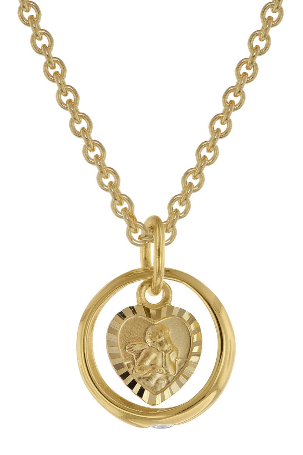 trendor Kette mit Anhänger Taufring mit Engelherz Gold 333 an goldplattierter Silberkette