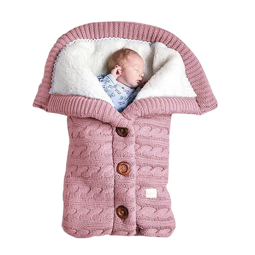 Babydecke Schlafsäcke Baby warme Strickdecke, dicke rosa Kinderwagen GelldG Winter