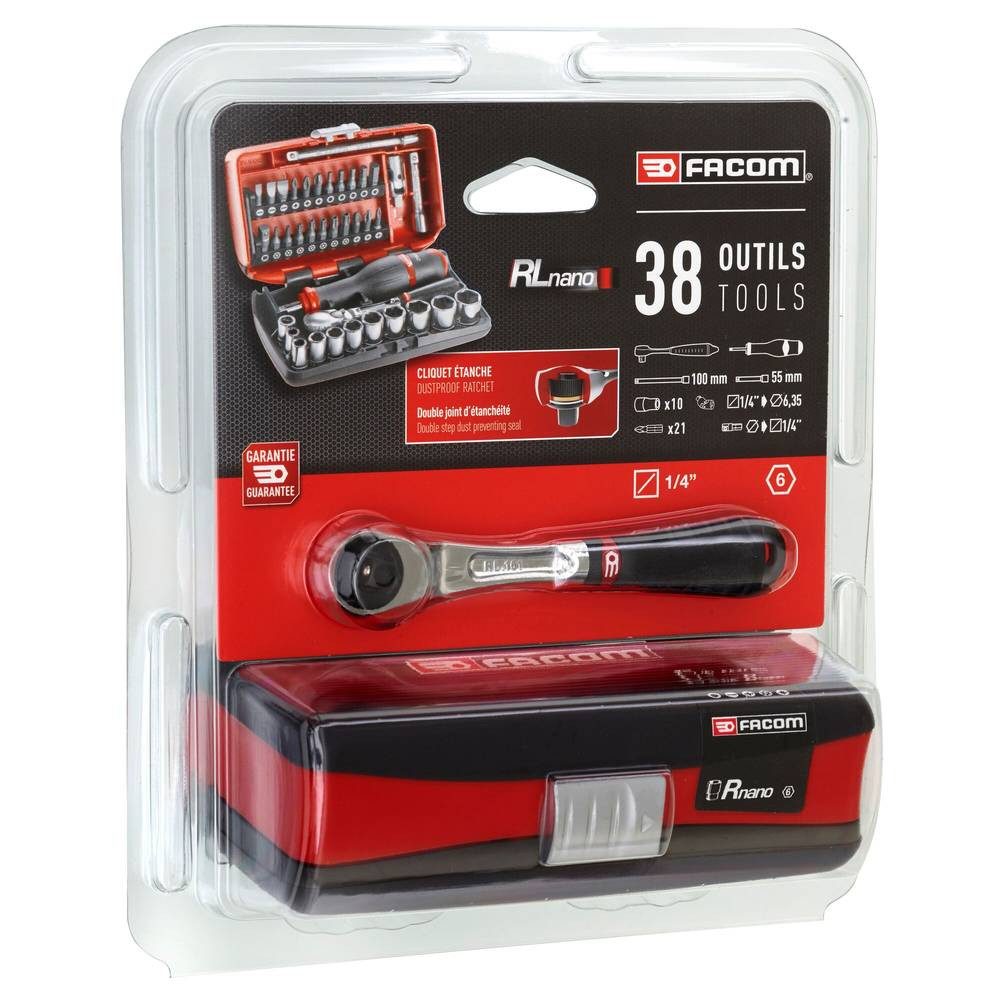 Facom Steckschlüssel Steckschlüssel-Satz 1/4″, 6kt. 38-tlg RL.NANO1