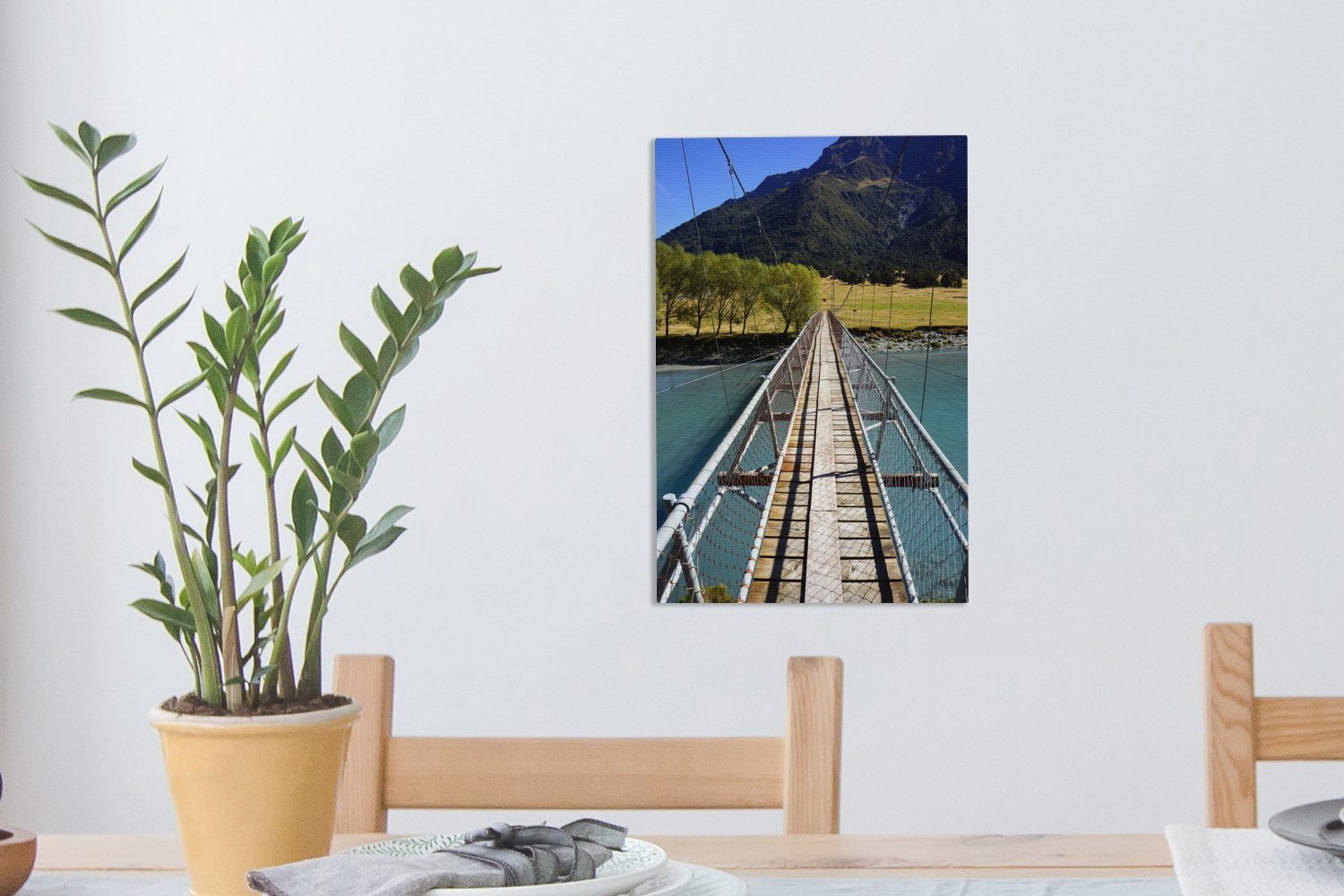 OneMillionCanvasses® Leinwandbild Brücke im fertig Südinsel, bespannt Zackenaufhänger, (1 auf Mount der Leinwandbild St), cm Park National 20x30 Gemälde, inkl. Aspiring