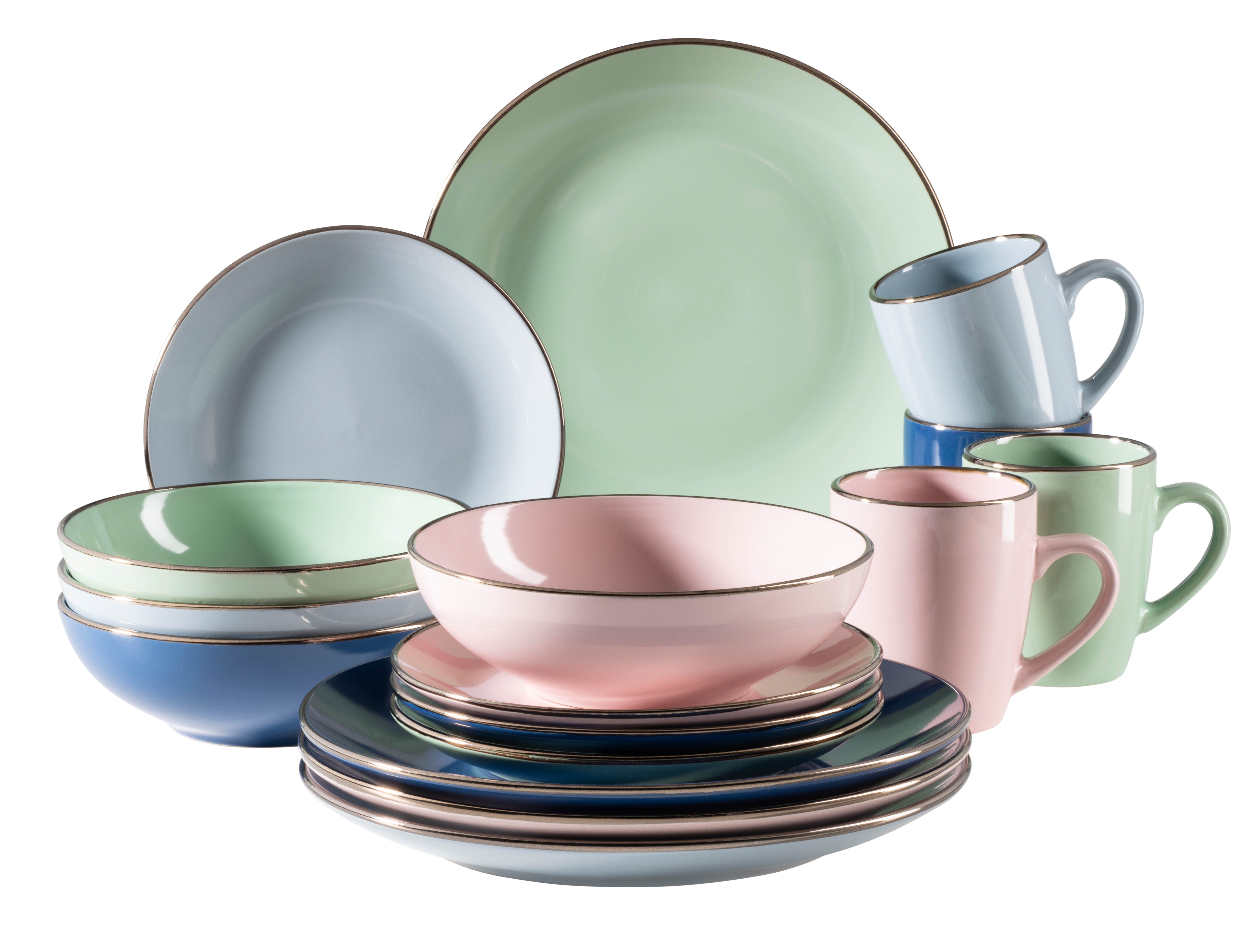 MÄSER Kombiservice METALLIC RIM, Geschirr-Set, Steinzeug (16-tlg), 4 Personen, Steinzeug