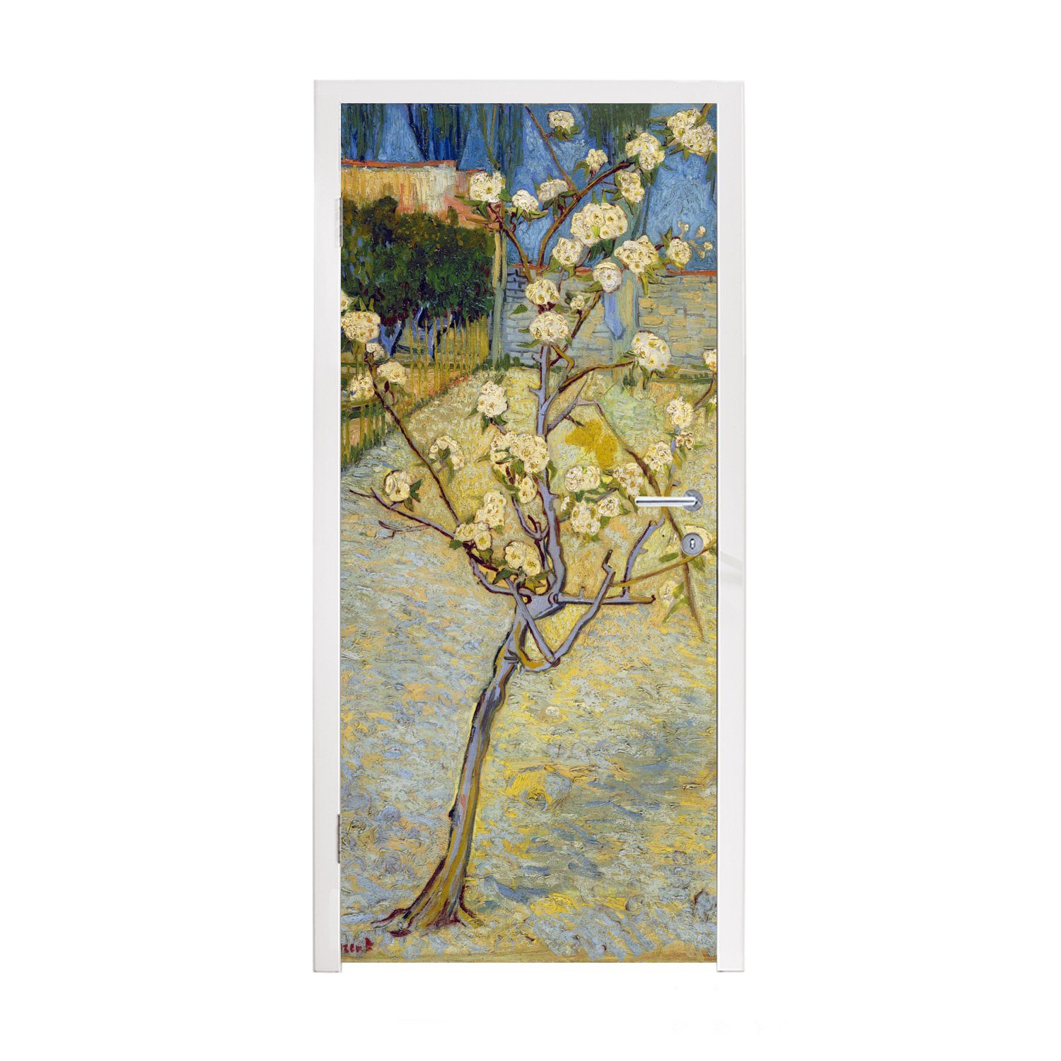 MuchoWow Türtapete Blühender Birnbaum Gogh, für bedruckt, Matt, Tür, (1 cm Vincent van 75x205 - Fototapete Türaufkleber, St)