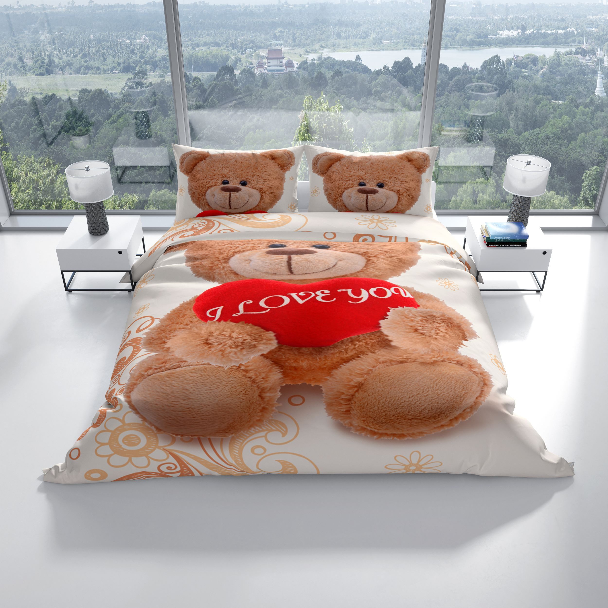 Leonado Vicenti Bettwäsche Winter flauschig warm, Fleece, 2 teilig, Teddy Bär mit Love You Aufschrift – Bild 5 von 5