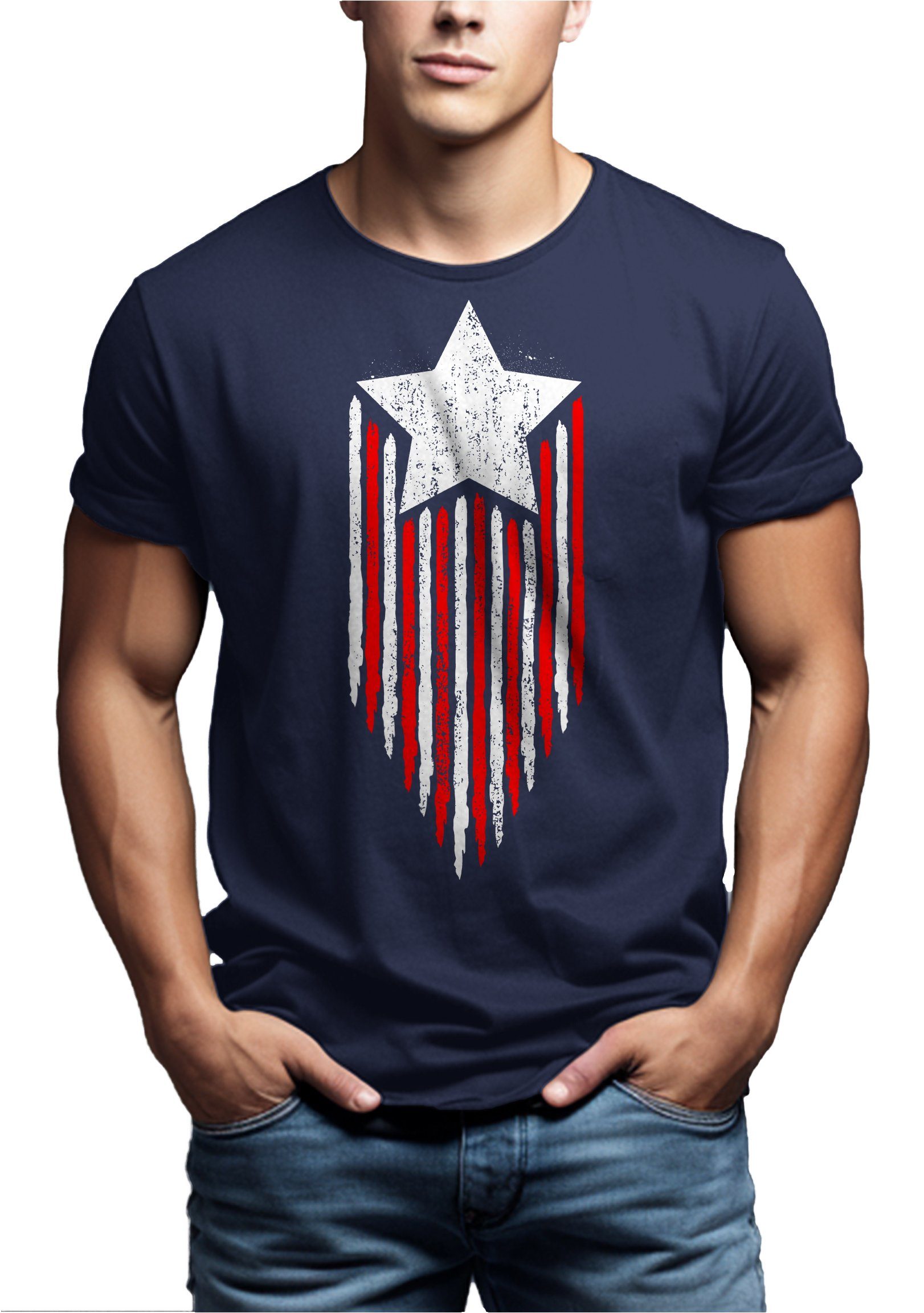 MAKAYA T-Shirt Herren Amerika Flagge USA Fahne Stern US Vintage Star Americ günstig online kaufen