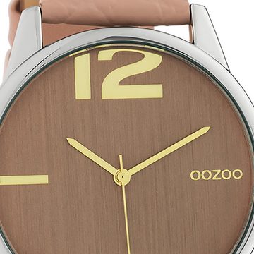 OOZOO Quarzuhr Oozoo Damen Armbanduhr Timepieces Analog, (Analoguhr), Damenuhr rund, groß (ca. 40mm), Lederarmband hellrosa, Fashion