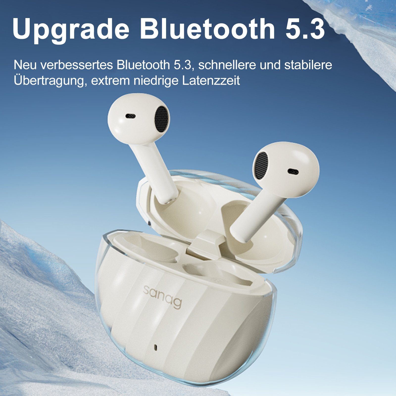 Weiß Kopfhörer 5.3, Headphones, (ANC-Geräuschunterdrückung, HD-Mikrofon Dolby Wasserdicht Surround In-Ear-Kopfhörer Wireless Nach Bluetooth Version Yuede 28H IPX7, Atmos)