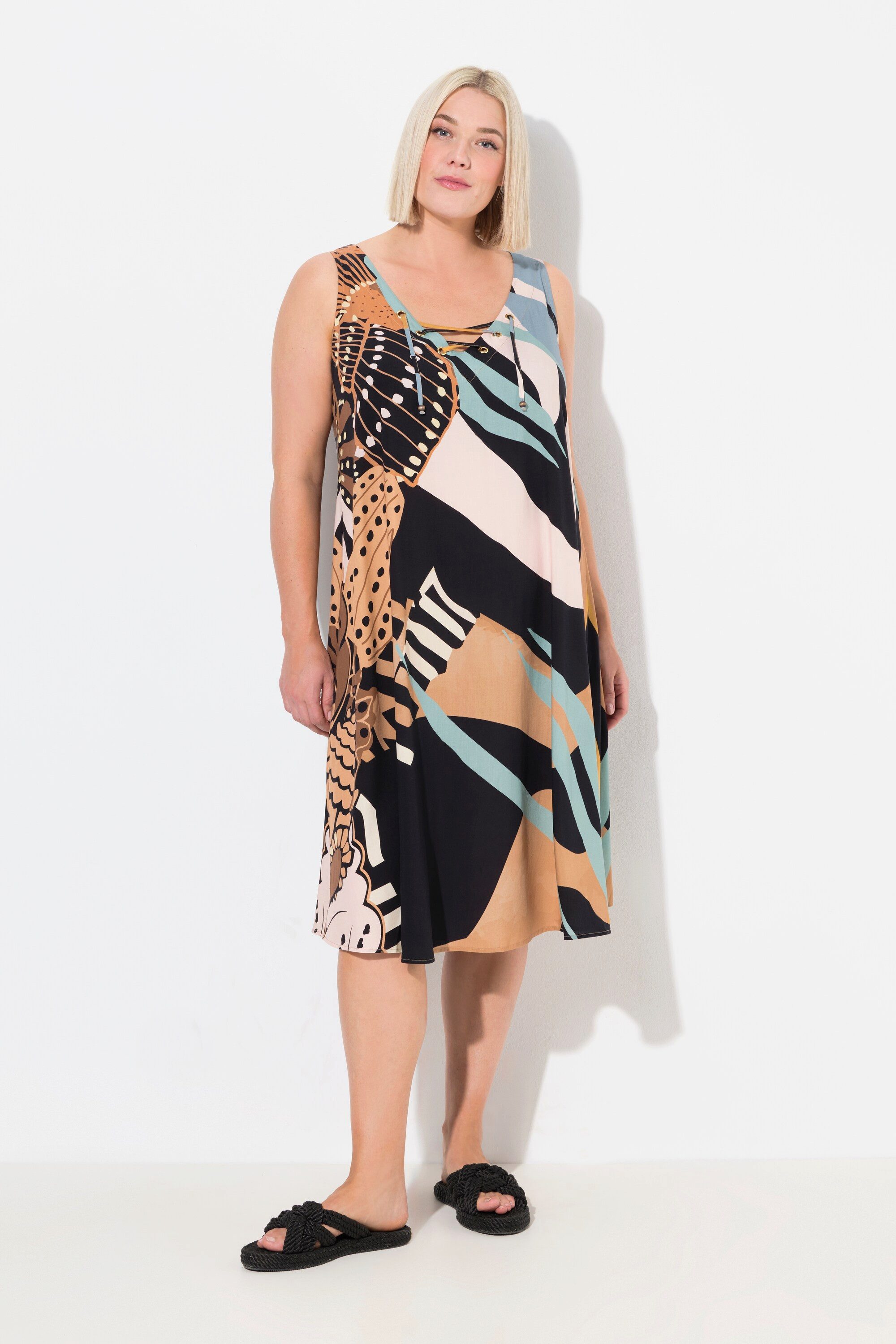 Ulla Popken Strandkleid Midikleid Schnürung A-Linie günstig online kaufen