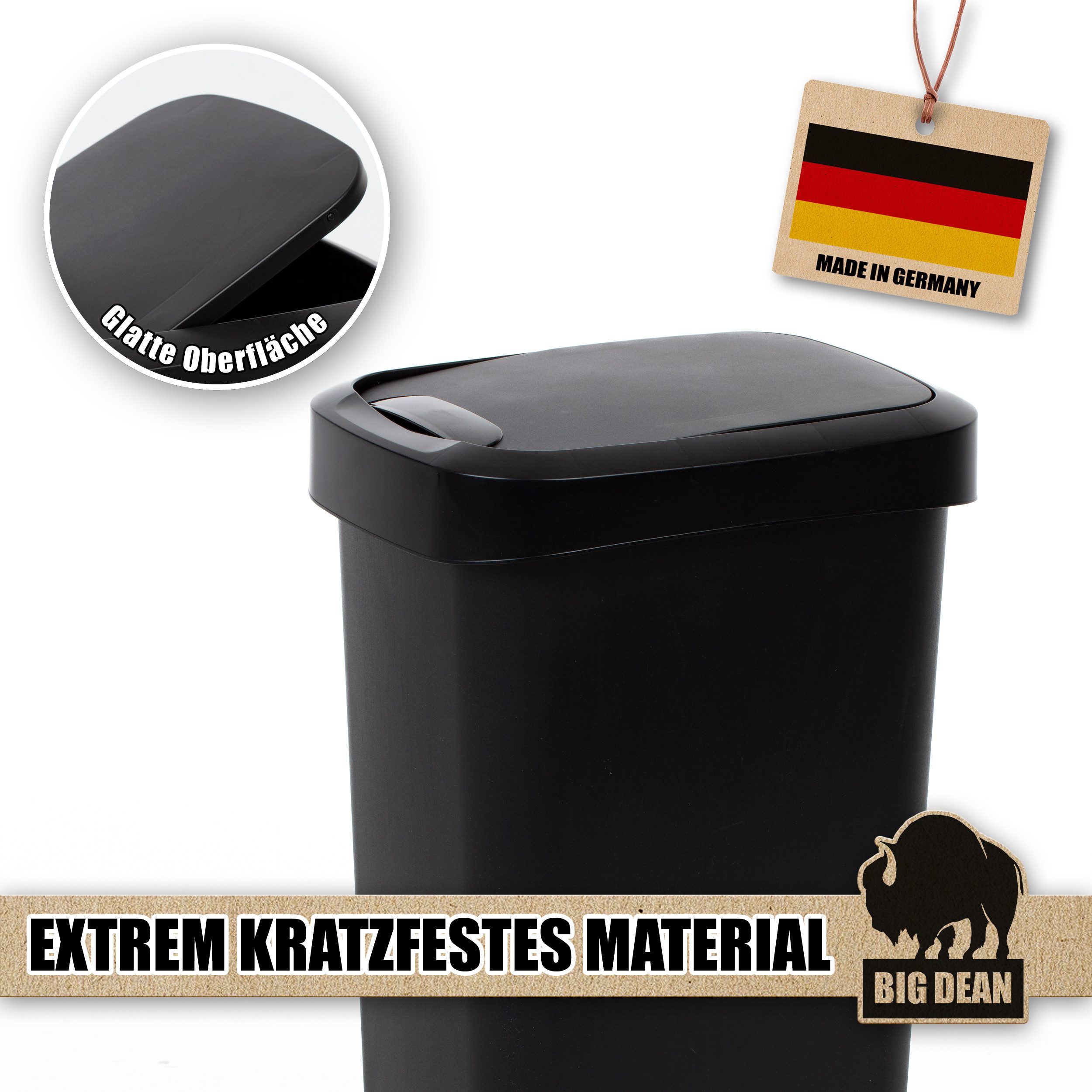 BigDean Mülleimer 50 Liter Schwing & Klappdeckel schwarz Küche, Flexible, Platzspaarend