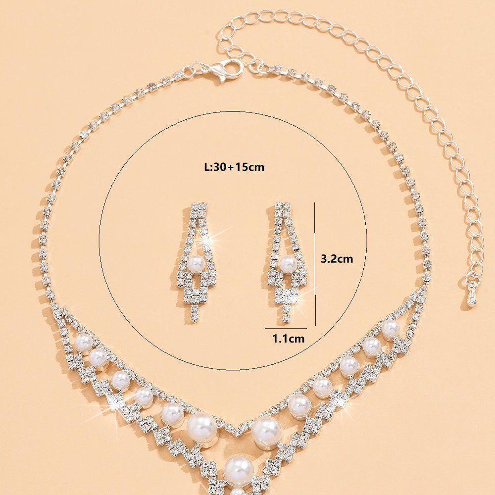 AUzzO~ Schmuckset Halskette für Strass-Set Bräute Schmuckset Ohrringe Accessoires Damenschmuck Hochzeits, 2-tlg