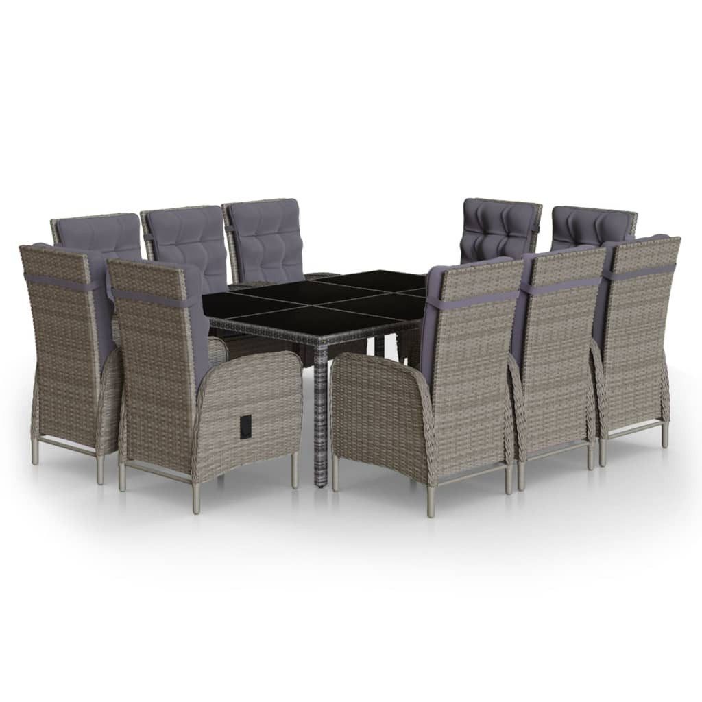 vidaXL Garten-Essgruppe 11-tlg. Garten-Essgruppe Poly Rattan Grau, (11-tlg)